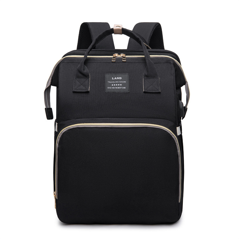 V888-ELOSUNG15305-212651-00 Multifunctional Diaper Backpack with Mosquito Net and Insulated Pockets - Black - Image 1