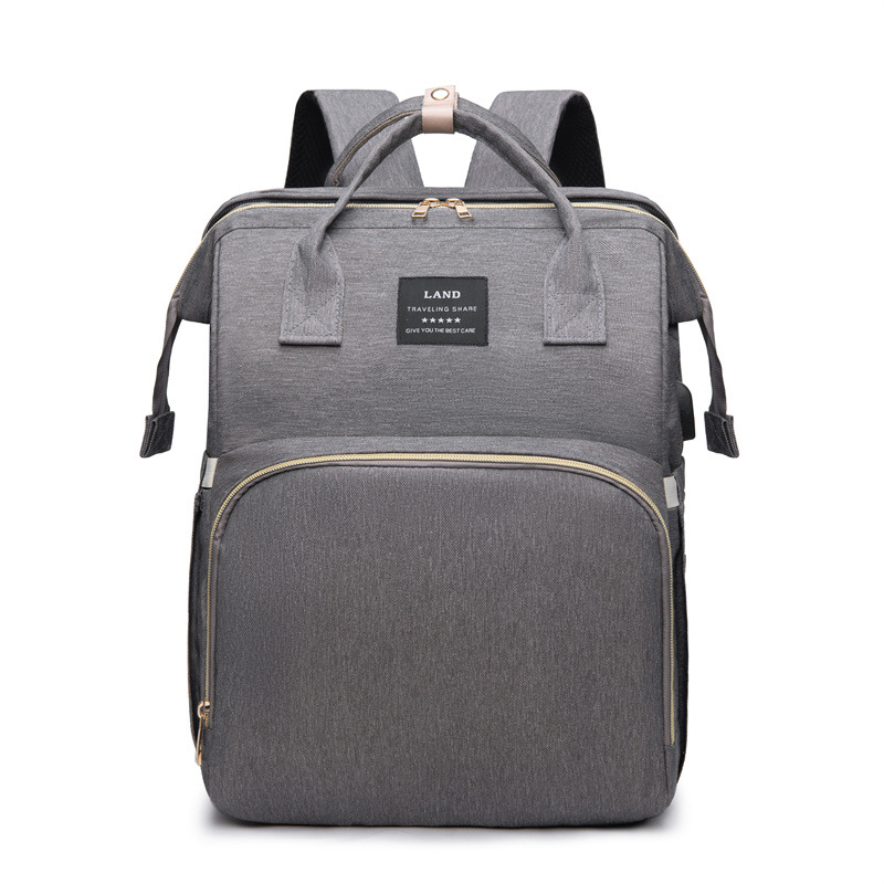 V888-ELOSUNG15306-212652-00 Multifunctional Diaper Backpack with Mosquito Net and Insulated Pockets -Gray - Image 1