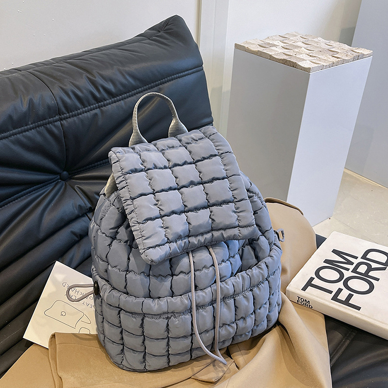 V888-ELOSUNG15385-212929-00 Lightweight Quilted Nylon Backpack with Adjustable Straps - Gray - Image 1
