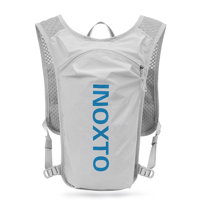 V888-ELOSUNG15401-212973-00 Lightweight Hydration Running Vest with 5L Capacity and Reflective Strips, Gray backpack with Blue text - Image 1