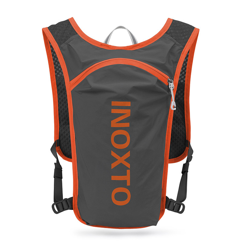 V888-ELOSUNG15402-212972-00 Lightweight Hydration Running Vest with 5L Capacity and Reflective Strips, Dark Gray backpack with orange text - Image 1