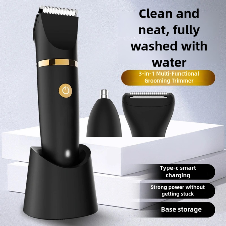 V888-ELOSUNG15611-214449-00 3-in-1 Waterproof Rechargeable Electric Hair Trimmer Set for Men - Professional Grooming Kit - Image 1