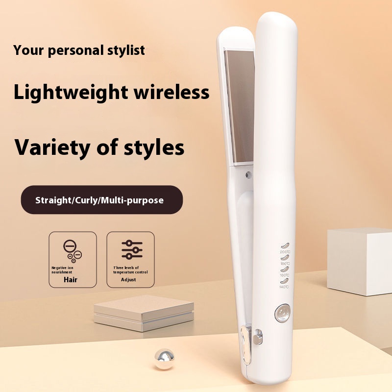 V888-ELOSUNG15667-214955-01 White Portable Wireless Hair Straightener with Adjustable Temperature - USB Type-C Charging, Lightweight Design - Image 1