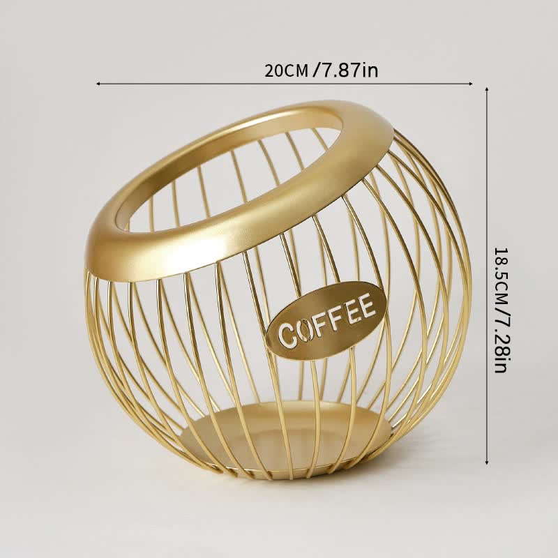 V888-ELOSUNG15703-215169-00 Gold Handcrafted Coffee Capsule Storage Basket - Vintage Iron Art Design - Image 1