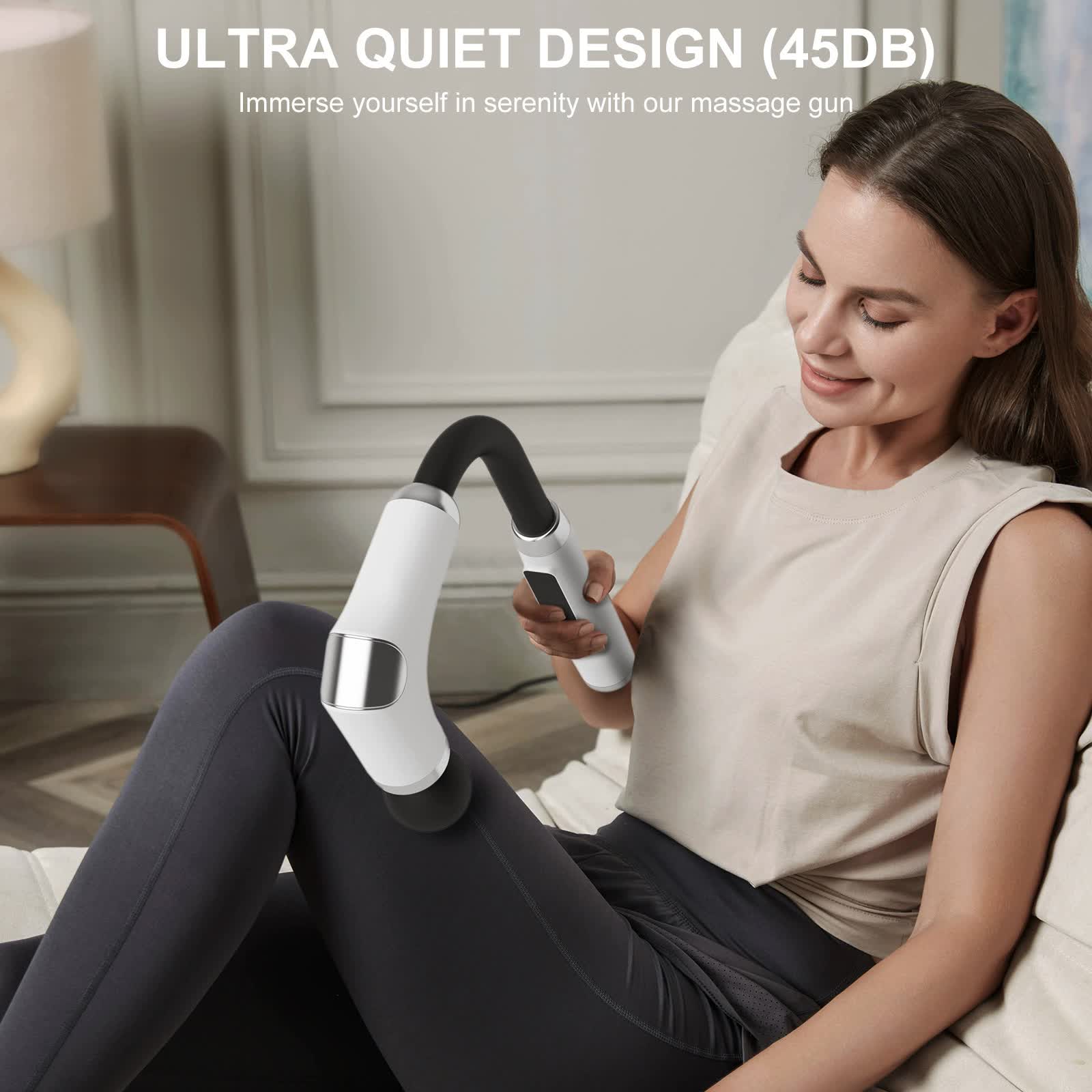 V888-ELOSUNG15705-215188-01 Long-Handle Percussion Massage Gun - Adjustable Speed Muscle Relaxation Device( Four Massage Heads) - Image 1