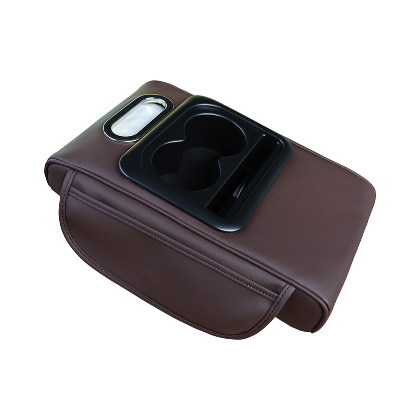 V888-ELOSUNG15759-215583-00 GT-6 No embroidery Coffee ,Multifunctional Car Armrest Storage Box Cushion - Universal Fit with Cup Holder and Tissue Dispenser - Image 1