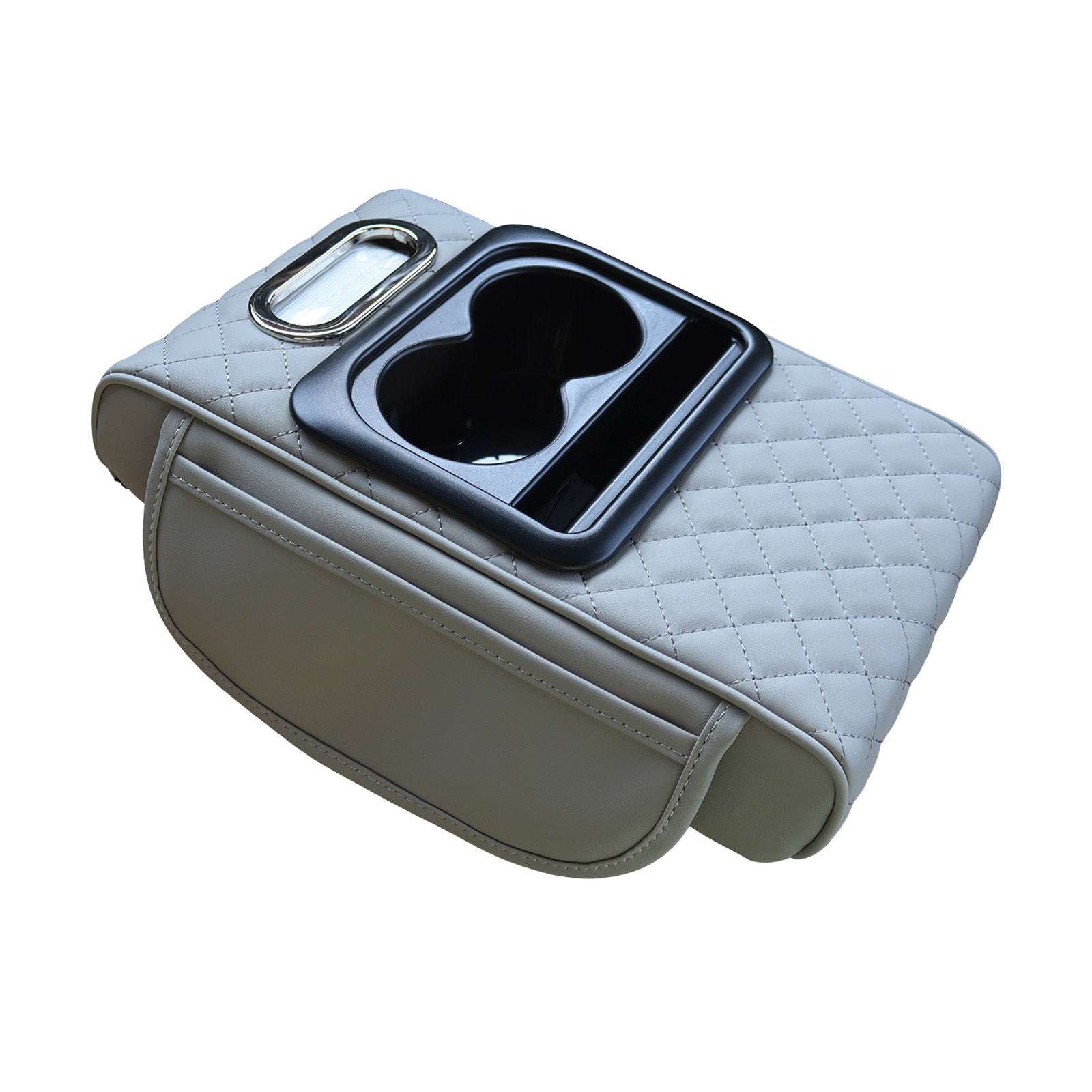 V888-ELOSUNG15760-215584-00 GT-6 Embroidery Gray ,Multifunctional Car Armrest Storage Box Cushion - Universal Fit with Cup Holder and Tissue Dispenser - Image 1