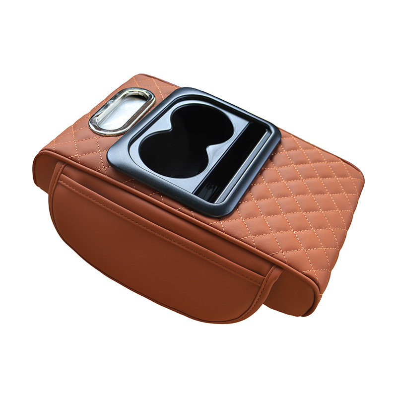 V888-ELOSUNG15762-215586-00 GT-6 Embroidery Orange ,Multifunctional Car Armrest Storage Box Cushion - Universal Fit with Cup Holder and Tissue Dispenser - Image 1
