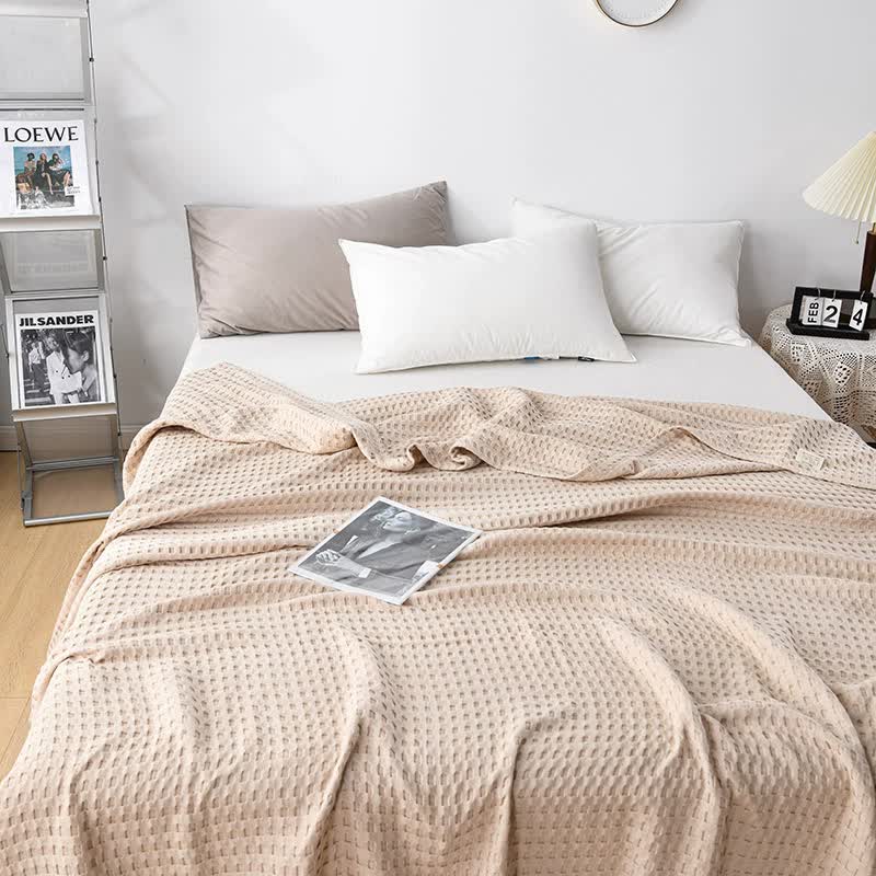 V888-ELOSUNG15815-215887-00 Cotton Waffle Blanket - Air Conditioning Blanket/Throw/Summer Quilt, 100*150cm,Khaki - Image 1