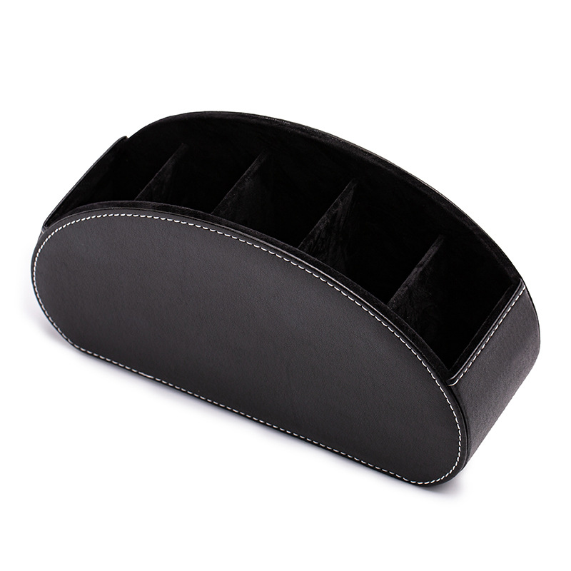 V888-ELOSUNG15822-215897-00 Black Stylish Remote Control Storage Box - PU Leather Organizer with Compartments - Image 1