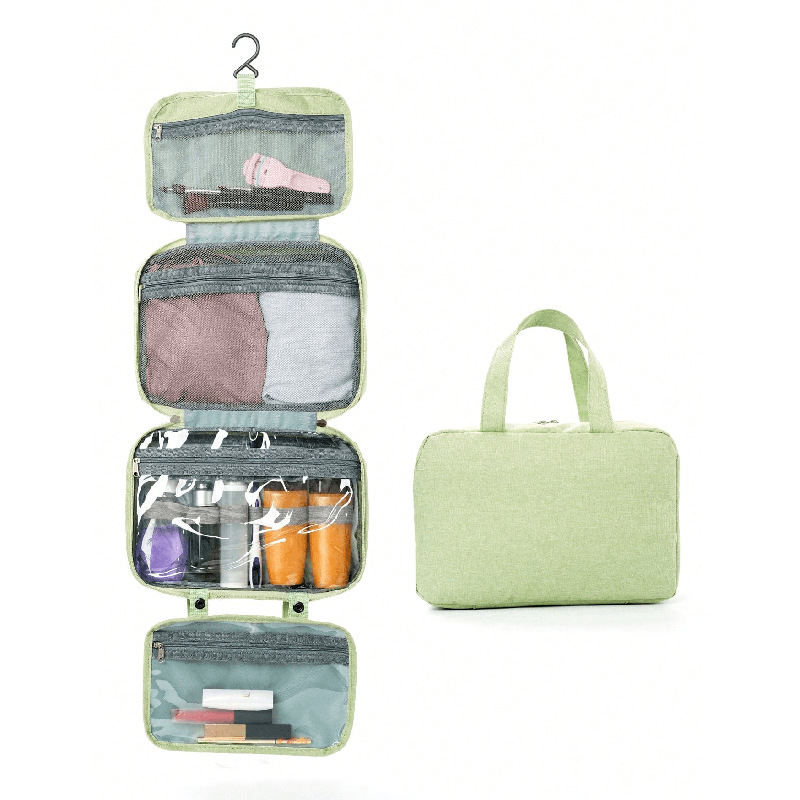 V888-ELOSUNG15882-216694-00 Green Multipurpose Portable Travel Toiletry Bag - Waterproof Cosmetic Organizer with Zipper - Image 1