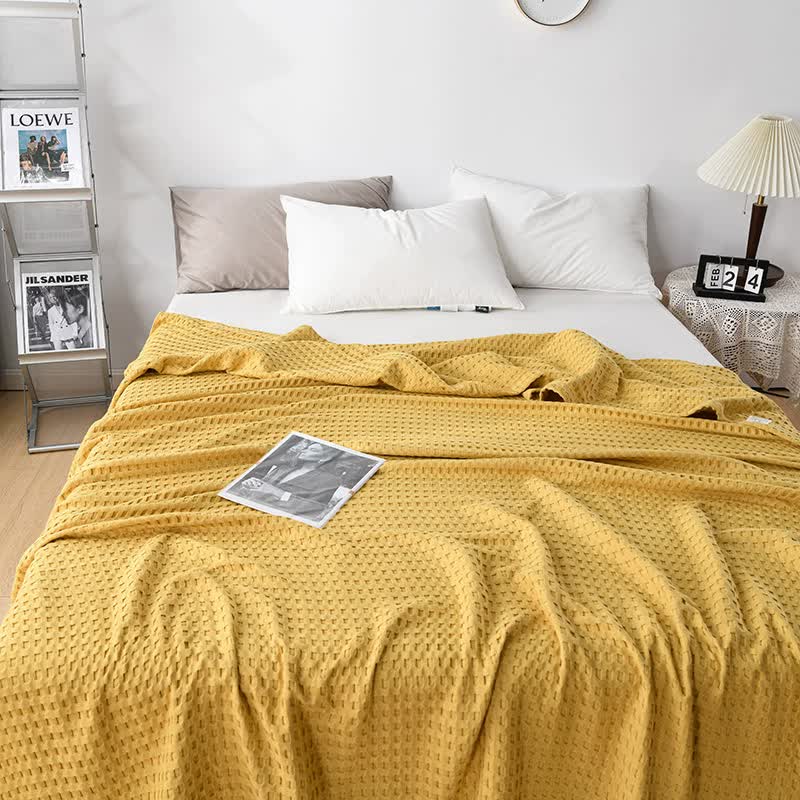 V888-ELOSUNG15916-216510-00 Cotton Waffle Blanket - Air Conditioning Blanket/Throw/Summer Quilt, 150*200cm,Yellow - Image 1