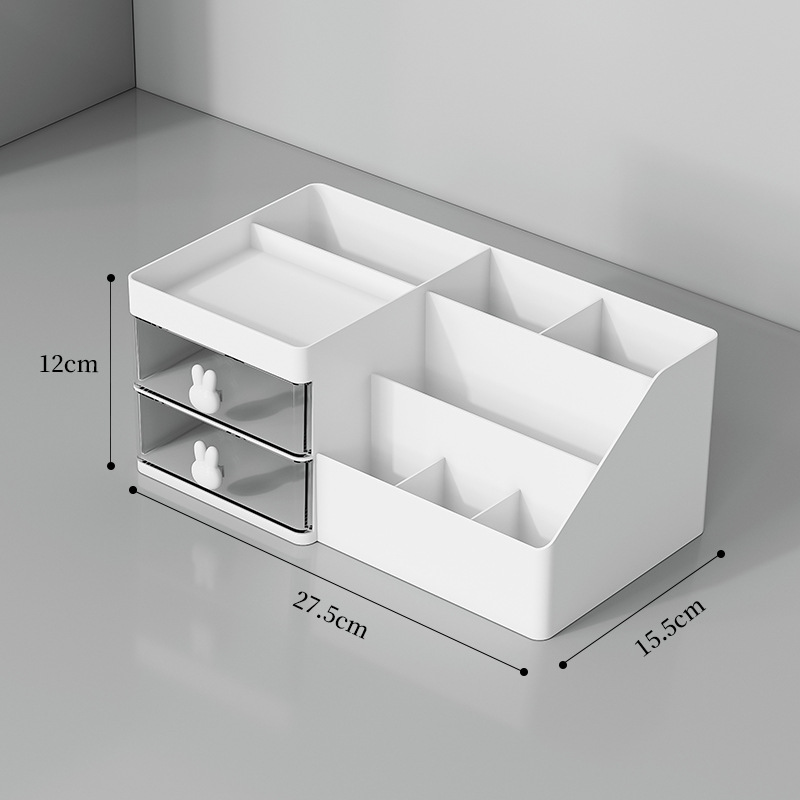 V888-ELOSUNG15934-216540-00 White Drawer-Style Cosmetic Organizer – Multifunctional Jewelry Storage Box for Desk - Minimalist Desk Organizer for Students - Image 1