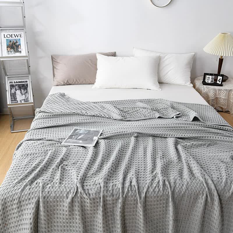 V888-ELOSUNG15963-216828-00 Cotton Waffle Blanket - Air Conditioning Blanket/Throw/Summer Quilt, 200*230cm,Gray - Image 1