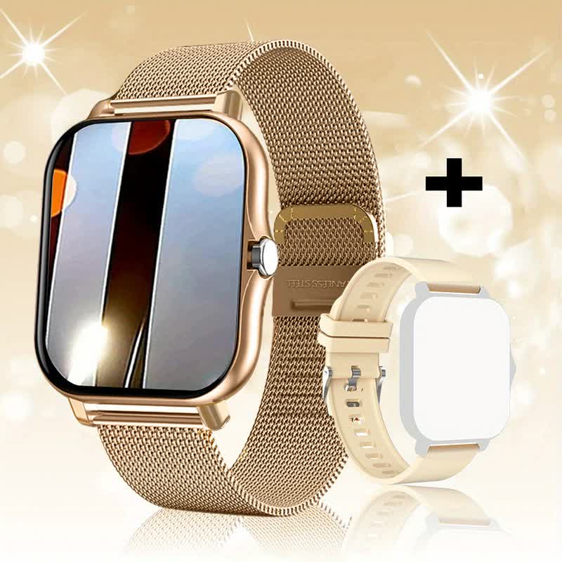 V888-ELOSUNG16125-215301-00 Steel Bracelet With Silicone Strap Gold Smart Fitness Watch with Large Display - 24 Sport Modes, Heart Rate Monitor & More - Image 1