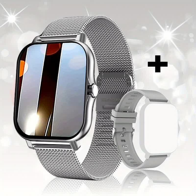 V888-ELOSUNG16126-215302-00 Steel Bracelet With Silicone Strap Silver Smart Fitness Watch with Large Display - 24 Sport Modes, Heart Rate Monitor & More - Image 1