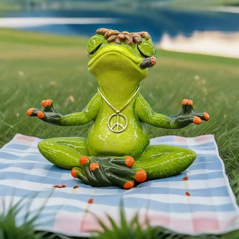 V888-ELOSUNG16219-215183-00 Zen Frog Meditation Figurine - Peaceful Yoga Frog Statue - Image 1