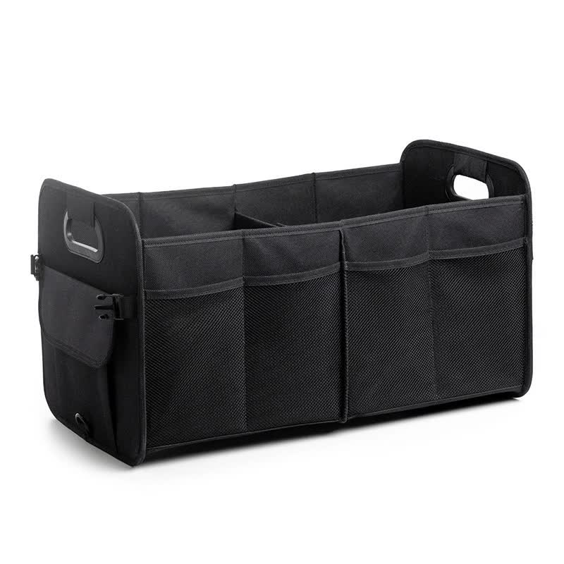 V888-ELOSUNG16245-215711-00 Black Foldable Car Trunk Organizer - Multi-Compartment Storage Box with Handles - Image 1