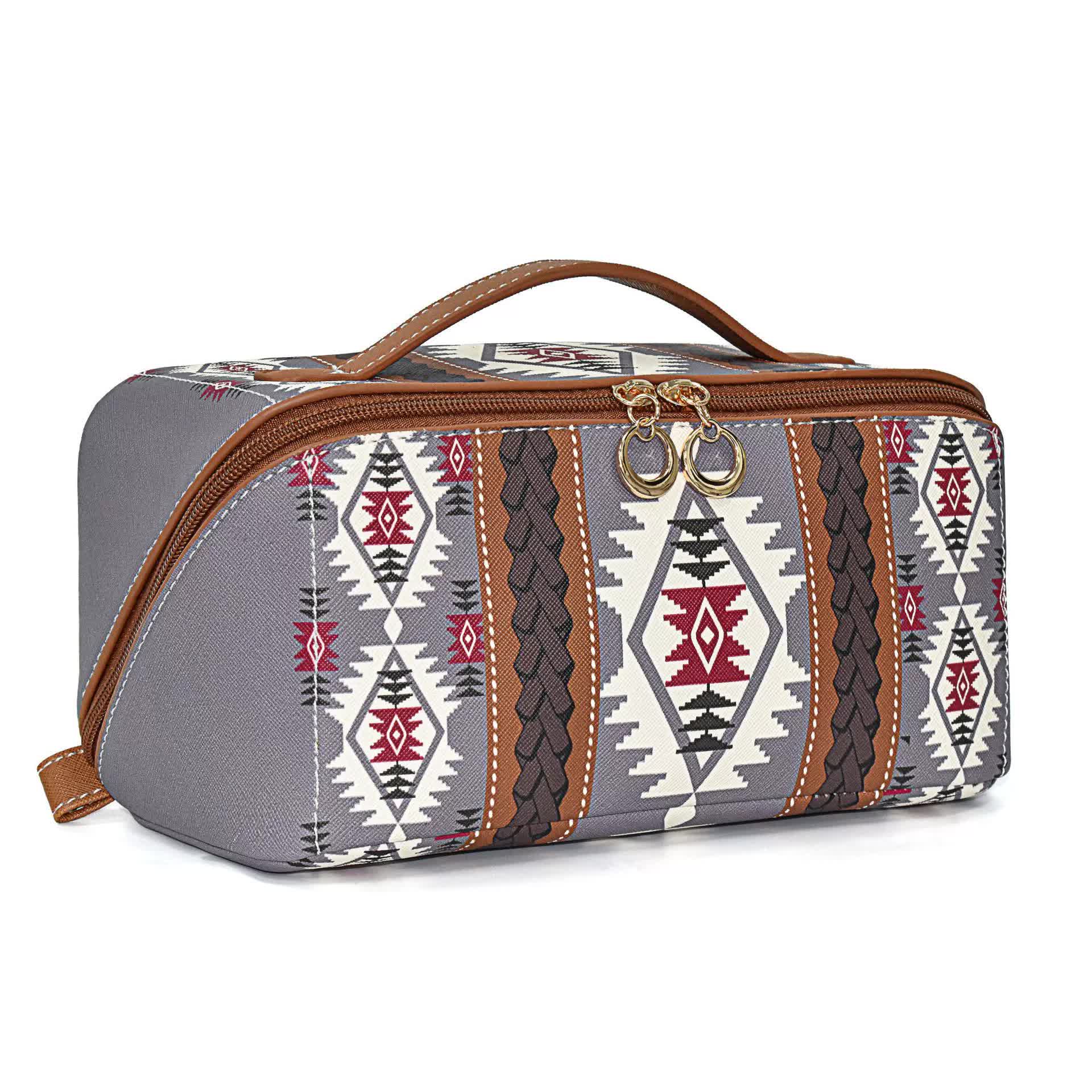 V888-ELOSUNG16266-215527-00 Purple Boho Travel Cosmetic Bag - Large Waterproof Makeup Organizer with Handle - Image 1