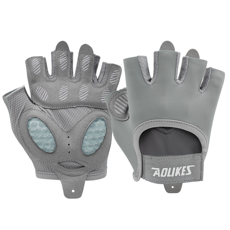 V888-ELOSUNG16418-216024-00 S Grey Breathable Gym Training Gloves with Non-Slip Palm Grip - Image 1