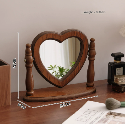 V888-ELOSUNG16534-216499-00 Love Shaped Mirror Cordate Wooden Tabletop Vanity Mirror, Elegant Design - Image 1