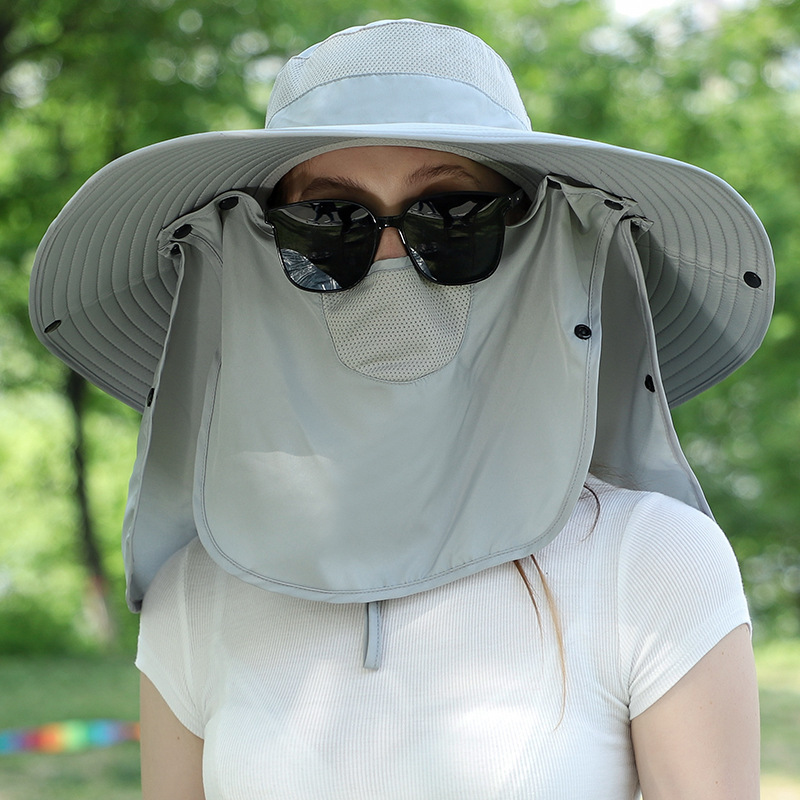 V888-ELOSUNG16595-216634-00 Grey Wide Brim Sun Protection Hat with Face Shield - Adjustable for Ultimate UV Protection - Image 1