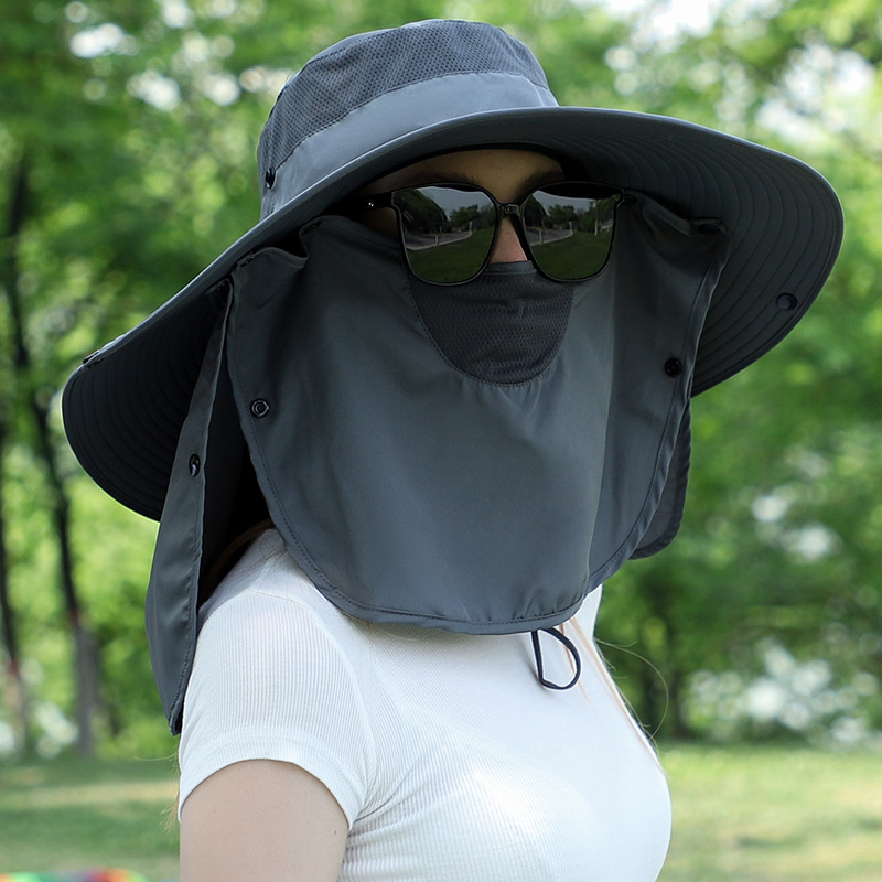 V888-ELOSUNG16596-216635-00 Dark Grey Wide Brim Sun Protection Hat with Face Shield - Adjustable for Ultimate UV Protection - Image 1