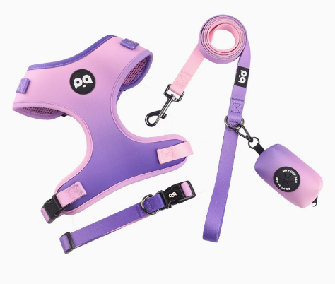 V888-ELOSUNG16600-216638-00 M Purple-pink Adjustable Soft Pet Harness with Leash & Poop Bag Dispenser - Image 1