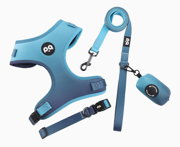 V888-ELOSUNG16648-216869-00 M Blue Adjustable Soft Pet Harness with Leash & Poop Bag Dispenser - Image 1