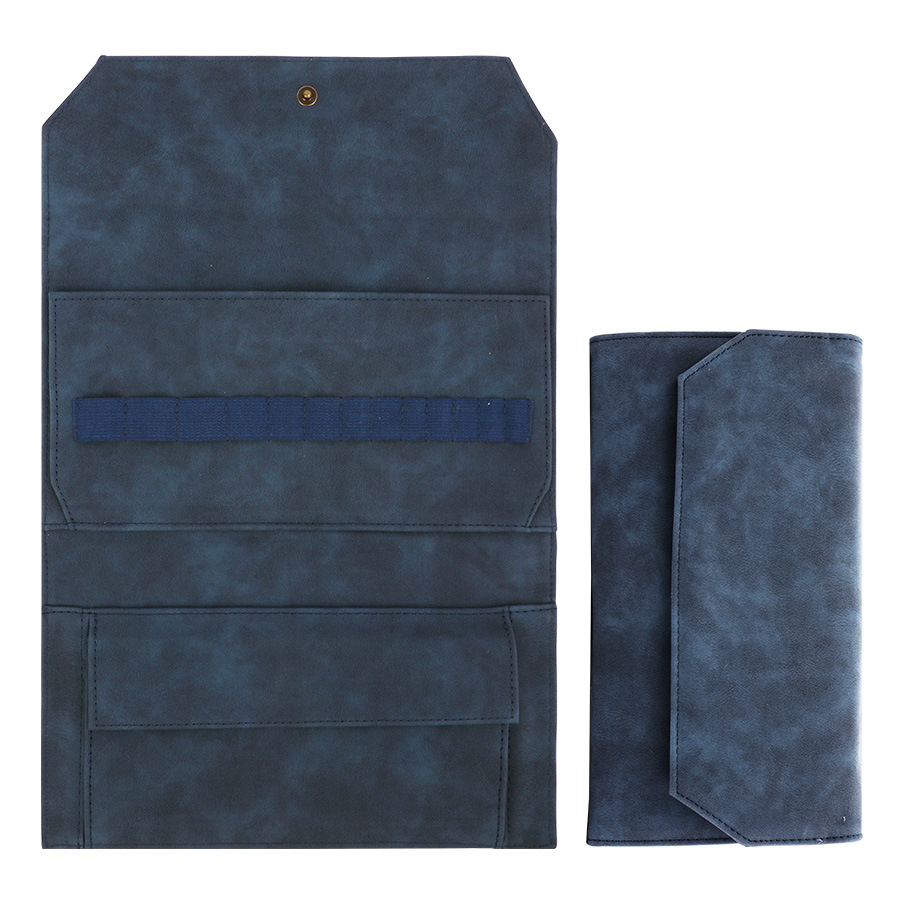 V888-ELOSUNG16683-222321-00 Navy Blue Crochet Accessories Storage Pouch - Soft Leatherette Organizer for Hooks and Tools - Image 1