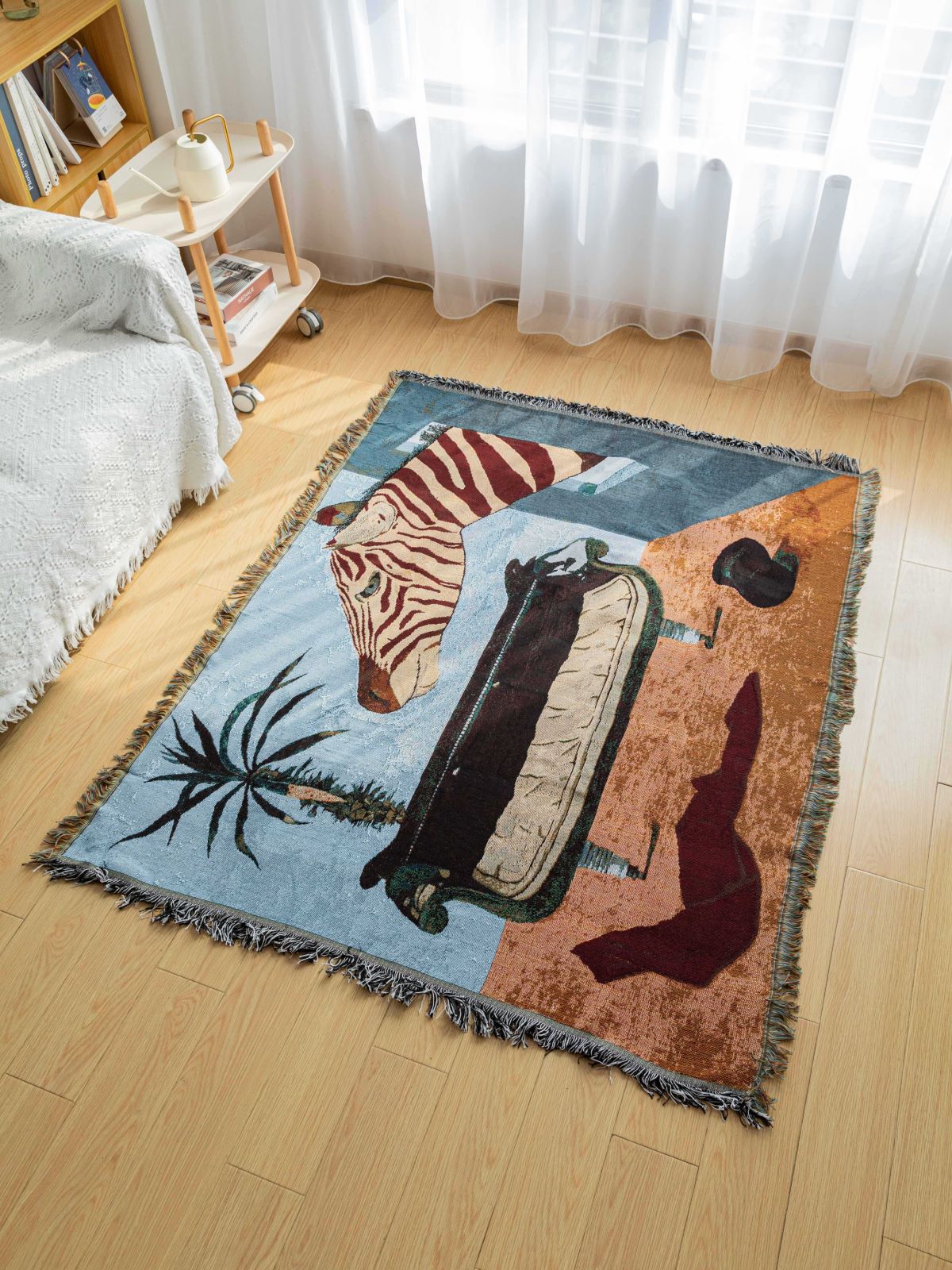 V888-ELOSUNG16736-223297-00 Safari-Inspired Woven Blanket - 160x130cm Artistic Tapestry Throw with Tassel Edges - Image 1