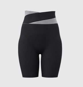 V888-ELOSUNG16958-224819-00 XXL Black Color-Block High-Waist Yoga Shorts - Seamless Scrunch Butt Anti-Chafing Workout Shorts - Image 1
