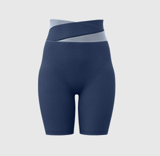 V888-ELOSUNG16961-224828-00 M Blue Color-Block High-Waist Yoga Shorts - Seamless Scrunch Butt Anti-Chafing Workout Shorts - Image 1