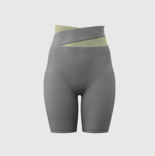 V888-ELOSUNG16980-224922-00 L Grey Color-Block High-Waist Yoga Shorts - Seamless Scrunch Butt Anti-Chafing Workout Shorts - Image 1