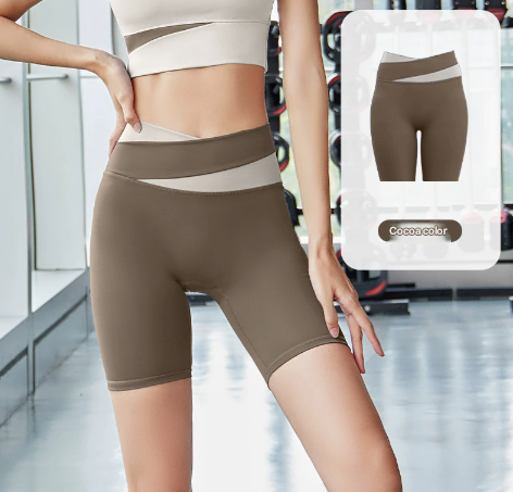 V888-ELOSUNG16989-224945-00 XXXL cocacolor Color-Block High-Waist Yoga Shorts - Seamless Scrunch Butt Anti-Chafing Workout Shorts - Image 1