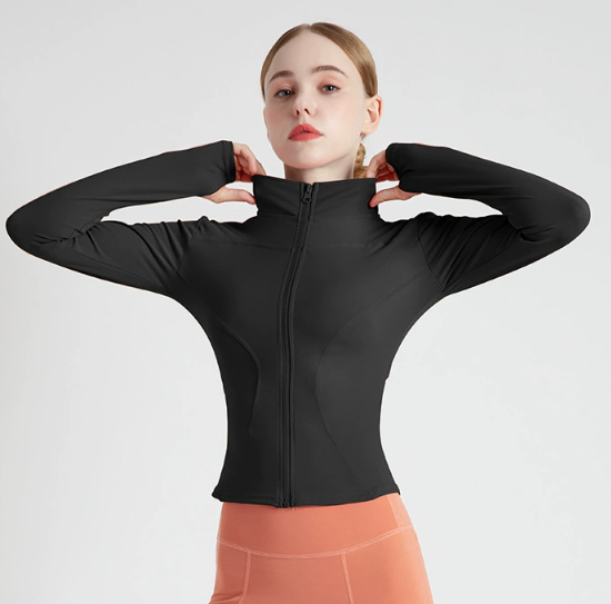 V888-ELOSUNG16997-224554-00 M Black High-Stretch Slim Fit Yoga Jacket - Full Zip Workout Sports Jacket for Women - Image 1