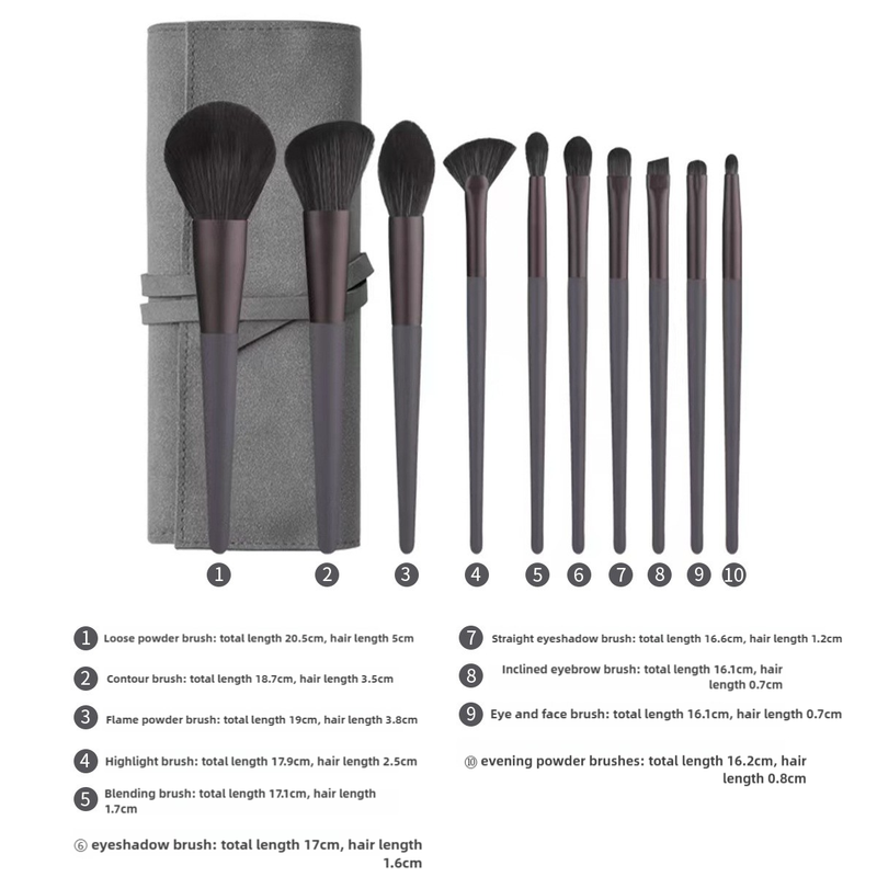 V888-ELOSUNG17005-214013-00 Gray 12-Piece Professional Makeup Brush Set with Cosmetic Bag - Premium Synthetic Fiber, Wooden Handle, Aluminum Tube - Image 1