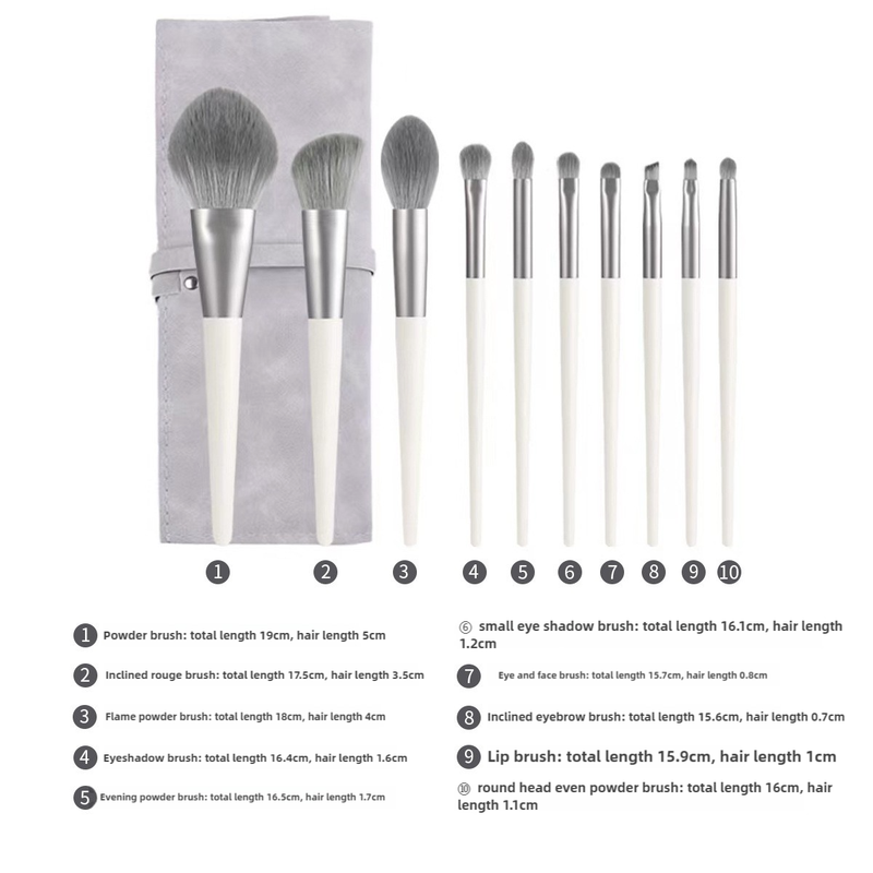 V888-ELOSUNG17007-214015-00 Beige 11-Piece Professional Makeup Brush Set with Cosmetic Bag - Premium Synthetic Fiber, Wooden Handle, Aluminum Tube - Image 1