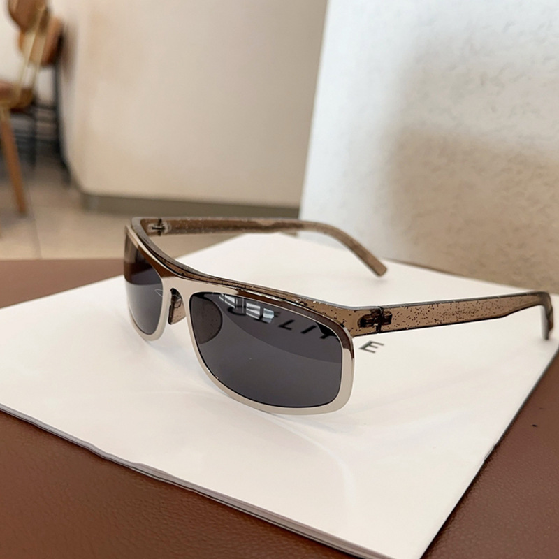 V888-ELOSUNG17008-214027-00 Grey lenses with brown rim Trendy Curved Sunglasses – Cat Eye Design UV Protection Stylish Glare-Blocking Shades - Image 1
