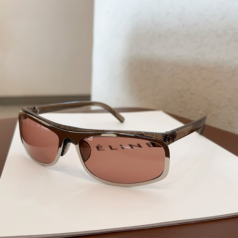 V888-ELOSUNG17011-214033-00 Pink Lenses With Brown Edges Trendy Curved Sunglasses - Cat Eye Design UV Protection Stylish Glare-Blocking Shades - Image 1