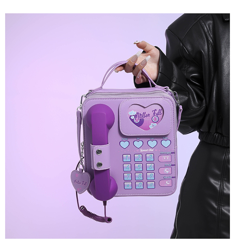 V888-ELOSUNG17036-214123-00 Purple Sweet Girl Creative Crossbody Bag with Telephone Design, PU Material, Lightweight and Unique - Image 1