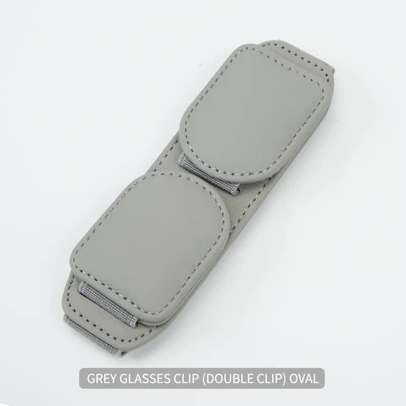 V888-ELOSUNG17044-214243-00 2 Pcs Grey Magnetic Leather Car Sunglasses Clip - Dual-Use Multifunctional Card Holder, Premium Cowhide - Image 1