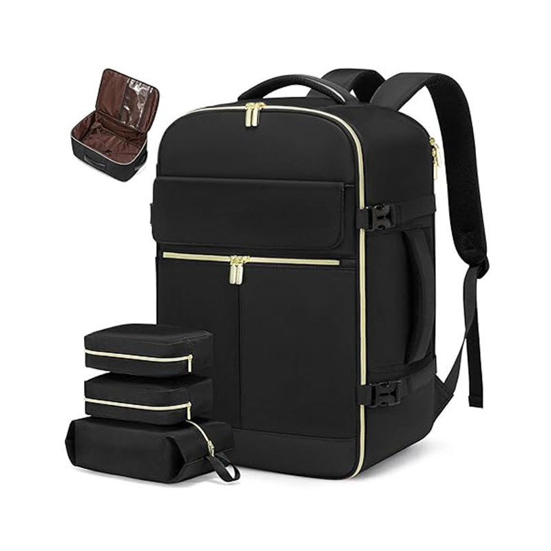 V888-ELOSUNG17053-214223-00 Black 40L Large Capacity Travel Business Backpack with Expandable Compartments, Including 2 Toiletry Bags and Shoe Bag - Durable Oxford Fabric - Image 1
