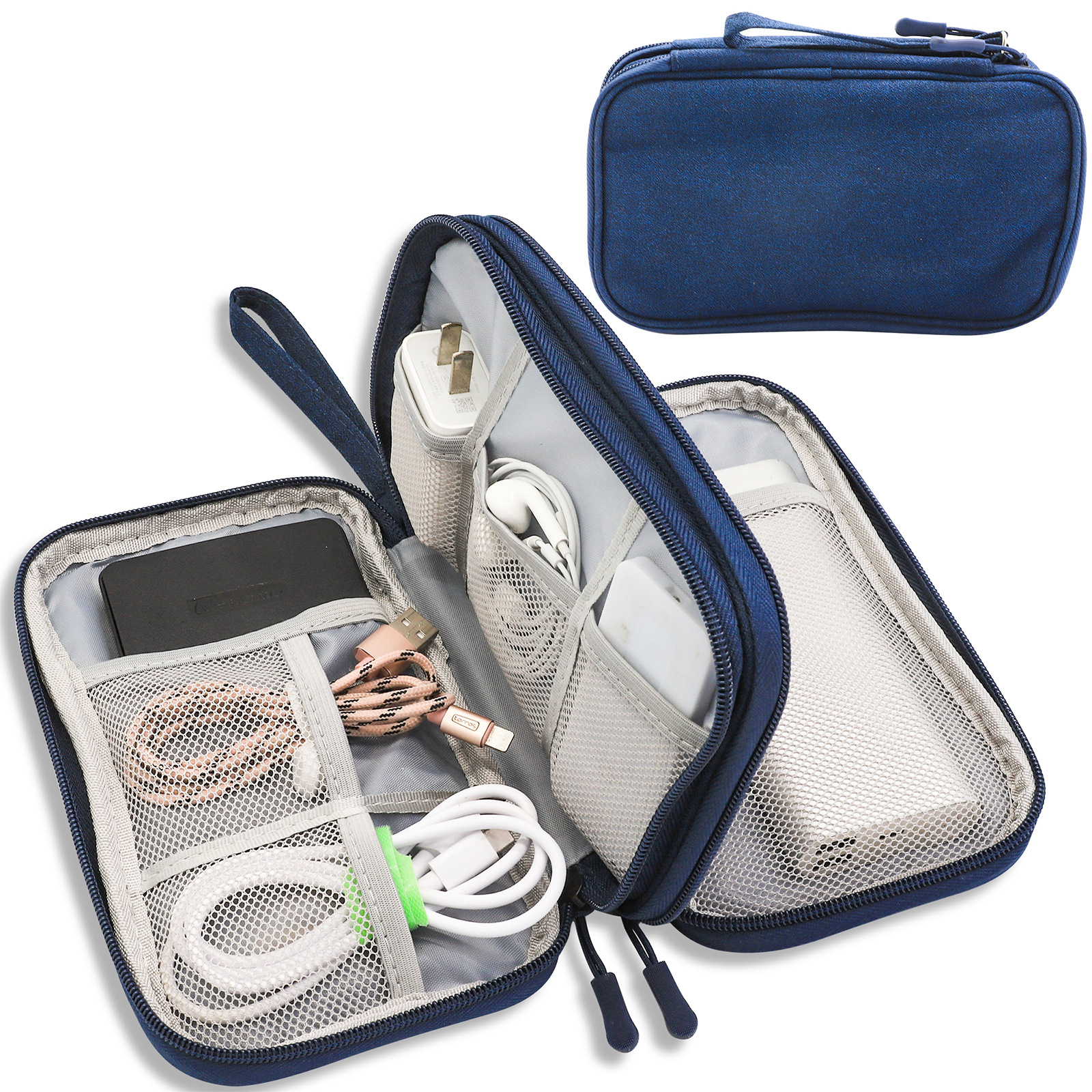 V888-ELOSUNG17060-214252-00 Dark Blue Portable Digital Organizer Bag - Multifunctional Storage for Power Banks, Cables, and Accessories(Photography Props Not Included) - Image 1