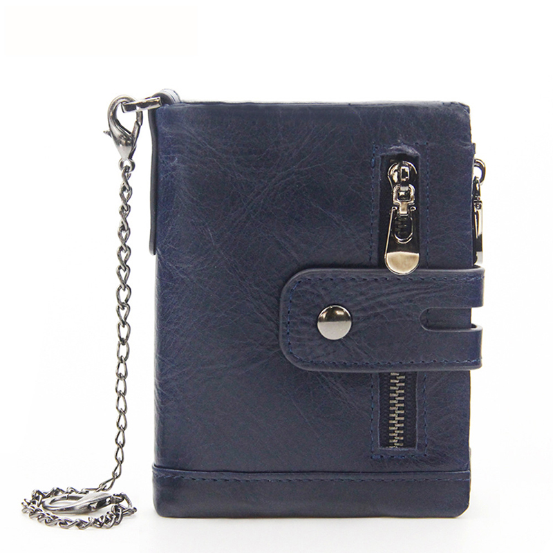 V888-ELOSUNG17133-214488-00 Dark Blue Genuine Leather Tri-Fold Wallet - Fashionable Multi-Card Men's and Women's Wallet - Image 1