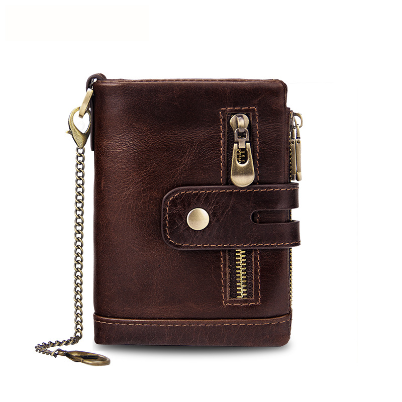 V888-ELOSUNG17136-214494-00 Coffee Genuine Leather Tri-Fold Wallet - Fashionable Multi-Card Men's and Women's Wallet - Image 1