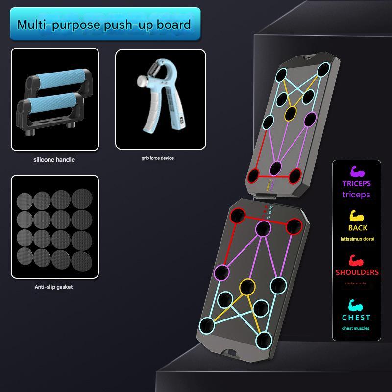 V888-ELOSUNG17168-215013-00 Black Multi-Function Push-Up Board 3-Piece Set with Upgraded Handles, Non-Slip Mat, and Hand Grip for Home Gym and Fitness Training - Image 1