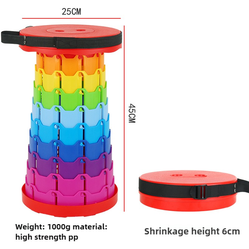 V888-ELOSUNG17178-215289-00 Rainbow Color Stitching Red Portable Outdoor Telescopic Folding Stool with 100 Weight-Bearing Buckles, Lightweight and Compact Design, Perfect for Fishing, Camping, and Travel - Image 1