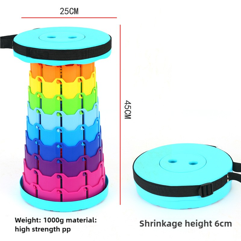 V888-ELOSUNG17179-215290-00 Rainbow Color Stitching Cyan Portable Outdoor Telescopic Folding Stool with 100 Weight-Bearing Buckles, Lightweight and Compact Design, Perfect for Fishing, Camping, and Travel - Image 1