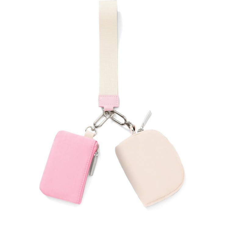 V888-ELOSUNG17182-215309-00 Pink And Off White Portable Ladies Wrist Bag - Mini Wallet for Cards, Coins, and Keys, Lightweight and Stylish Organizer, Perfect for Daily Use - Image 1